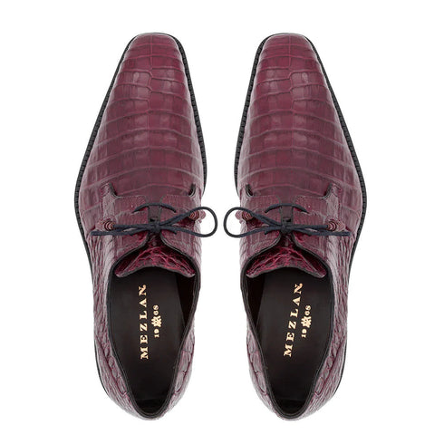 Men's Crocodile Lace Up Anderson Burgundy By Mezlan Made In Spain Brand