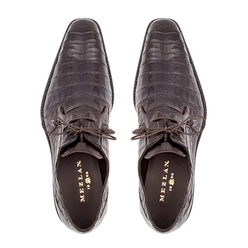 Men's Crocodile Lace Up Anderson Dark Brown By Mezlan Made In Spain Brand