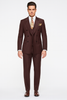Double Breasted Suits - Vested Suits Wool Fabric - Apolo King Brand - Solid Brown Suit