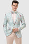 Mens One Button Fashion Flower Print Aqua Modern Teal Blue Blazer