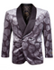 Mens Gray Tuxedo - Grey Wedding Suit-Mens Double Brested Floral Rose Print Velvet Smokin Jacket In Grey