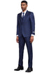Men's Stacy Adams Classic One Button Vested Windowpane Suit in Navy Blue