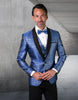 Mens Vested Shiny Diamond Print Tuxedo in Royal Blue