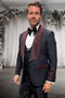 Men's Designer Vested Wool Studded Shawl Lapel Prom & Wedding Tuxedo in Black
