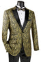 Gold Regular Fit Floral Pattern Jacket Peak Lapel