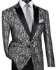 Silver Regular Fit Floral Pattern Jacket Peak Lapel