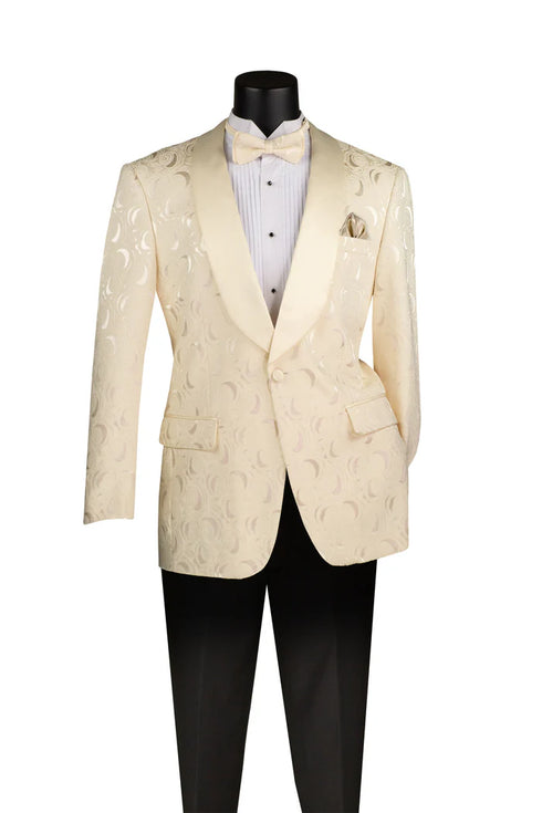Light Champagne Regular Fit Blazer Shawl Lapel with Matching Bow Tie