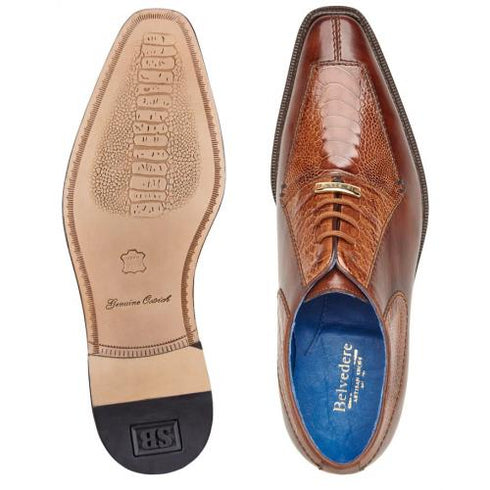 Belvedere Biagio Antique Peanut Genuine Ostrich Leg Soft Calf Shoes