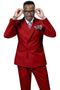 Mens Modern Double Breasted Peak Lapel Red Suit