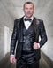 Statement Men's Black Floral Patterned Vested Tuxedo with Bowtie