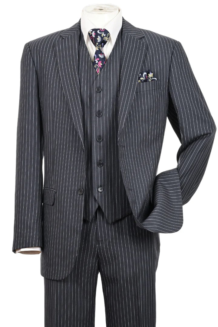 Pleated Dress Men Suits - Mens Vintage Vested Gangster Bold Pinstripe Brown Single Breasted Fashion Suit by Men's Tuxedo USA main image 0