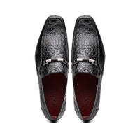 Marco Di Milano Fabro Men's Shoes Black Exotic Crocodile Horsebit Loafers