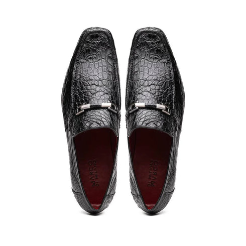 Marco Di Milano Fabro Men's Shoes Black Exotic Crocodile Horsebit Loafers