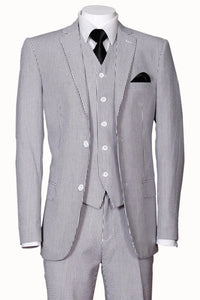 Mens 2 Button Jacket + Pants Summer Seersucker Black Suit