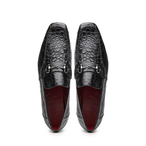 Marco Di Milano Landro Men's Shoes Black Exotic Crocodile Horsebit Loafers