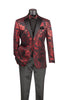 Red Modern Fit Velvet Jacket Metallic Design