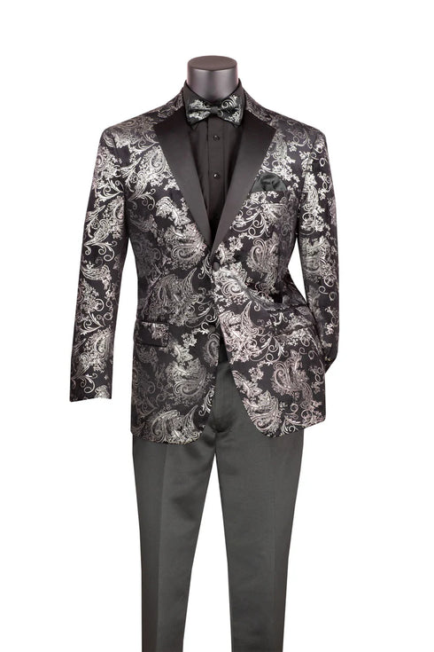 Silver Modern Fit Velvet Jacket Metallic Design
