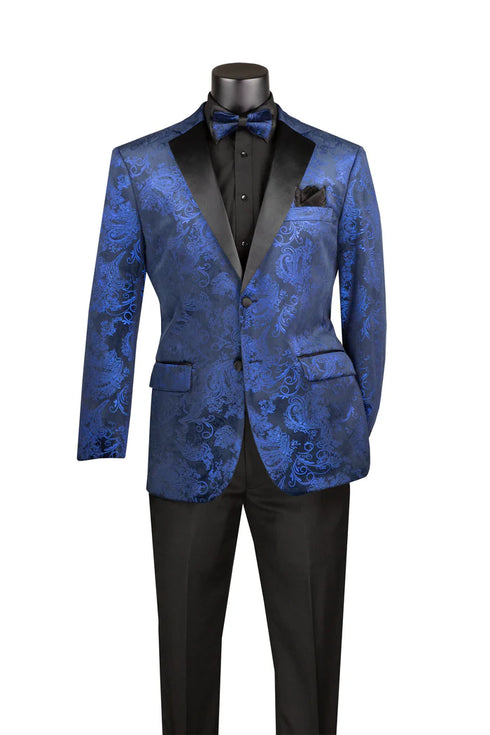 Blue Modern Fit Velvet Jacket Metallic Design