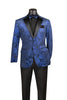Blue Modern Fit Velvet Jacket Metallic Design
