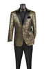 Gold Modern Fit Jacquard Jacket Metallic Design with Matching Bow Tie