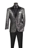 Silver Modern Fit Jacquard Jacket Metallic Design with Matching Bow Tie