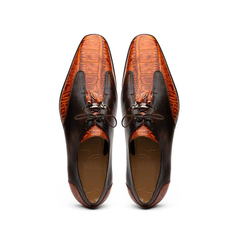 Marco Di Milano Anzio Exotic Alligator & Calfskin Leather Brandy Oxfords