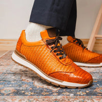 Marco Di Milano Roma Men's Shoes Brandy Exotic Crocodile / Woven Leather Casual Sneakers
