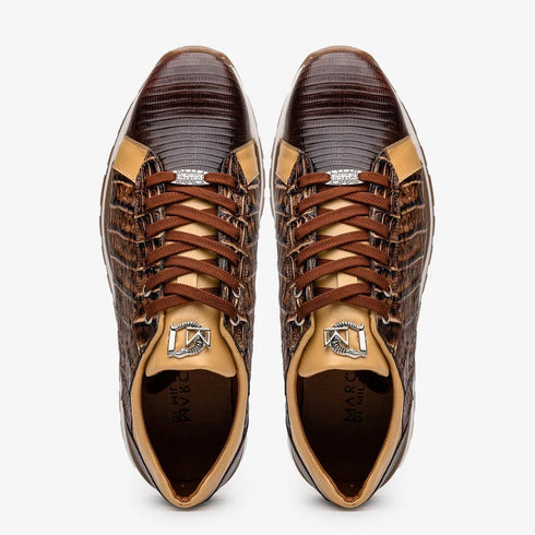 Marco Di Milano Portici Men's Shoes Orix & Brown Exotic Lizard / Crocodile Casual Sneakers
