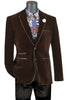Brown Slim Fit Velvet Sport Coat Single Breasted 2 buttons