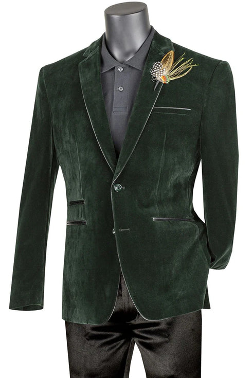 Emerald Green Slim Fit Velvet Sport Coat Single Breasted 2 buttons