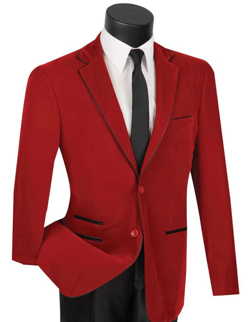 Red Slim Fit Velvet Sport Coat Single Breasted 2 buttons
