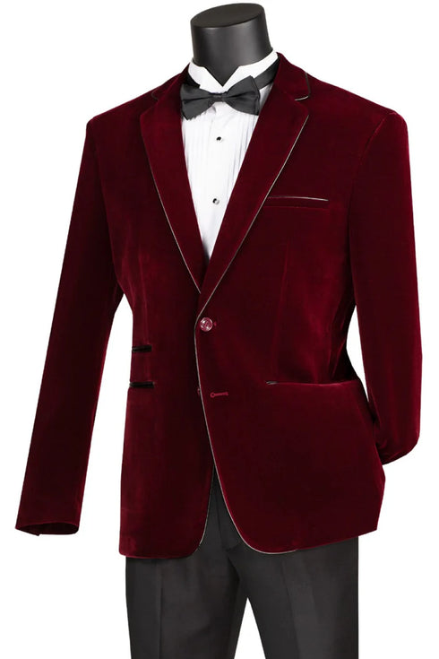 Wine Slim Fit Velvet Sport Coat Single Breasted 2 buttons