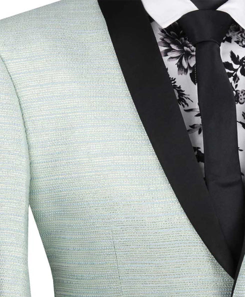Aqua Metallic Stripe Slim Fit Jacket 2 Button Shawl Lapel