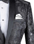 Black Embroidery Slim Fit Jacket Shawl Lapel with Bow Tie