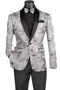 Silver Embroidery Slim Fit Jacket Shawl Lapel with Bow Tie