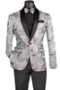Silver Embroidery Slim Fit Jacket Shawl Lapel with Bow Tie