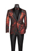 (2XL) Red Slim Fit Fashion Jacket Shawl Lapel