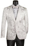 All White Mens Tuxedo - Wedding Suit - Men's Shiny Foil Floral Paisley Prom & Wedding Tuxedo Jacket In White