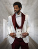 Statement Men's White with Burgundy Peak Lapels Tuxedo with Bow Tie