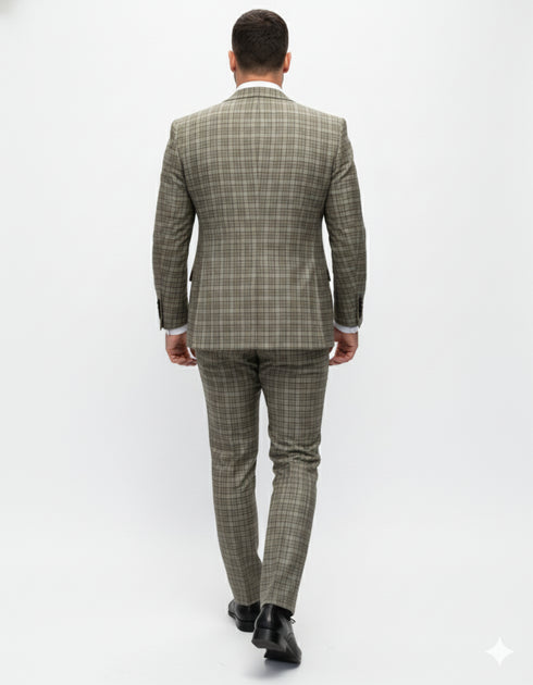 Statement Suits - Wool Suits - Peak Lapel Suits - Ticket Pocket - Modern Fit - Olive Suit