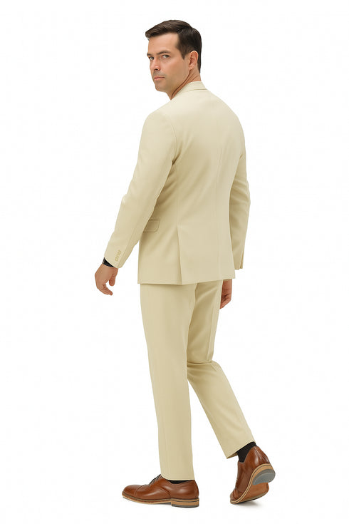Mens Two Piece Linen Suit Relaxed Hybrid Fit No Collar