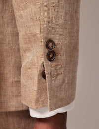 Mens Linen Suit For Beach Wedding - Summer Suit in Beige Herringbone