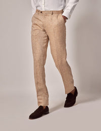 Mens Linen Suit For Beach Wedding - Summer Suit in Beige Herringbone