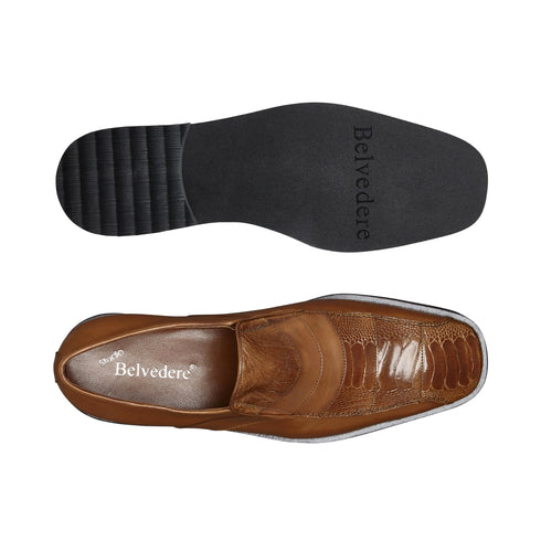 Mens Belvedere Gavino Calf & Ostrich Dress Loafer in Black