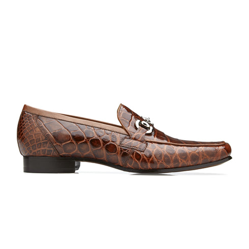 Mens Belvedere Gerald Alligator Dress Loafer Shoe in Brown