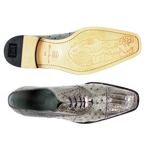 Mens Belvedere Onesto Ostrich & Caiman Crocodile Dress Shoe in Brown