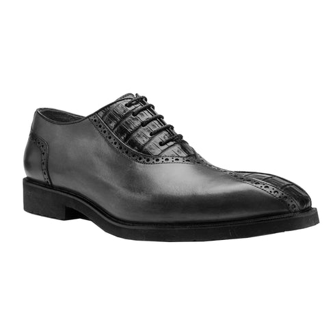 Mens Belvedere Grant Calf Skin & Crocodile Split Toe Dress Shoe in Charcoal & Black