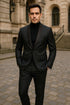Mens Black Glitter Stripe Tuxedo with Satin Shawl Lapel – Slim Fit Formal Party Suit