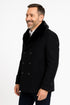 Mens Black Peacoat Wool Overcoat with Faux Fur Shawl Collar – Double-Breasted Winter Peacoat