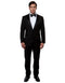Mens Modern Fit 1 Button Peak Wool Tuxedo in Black